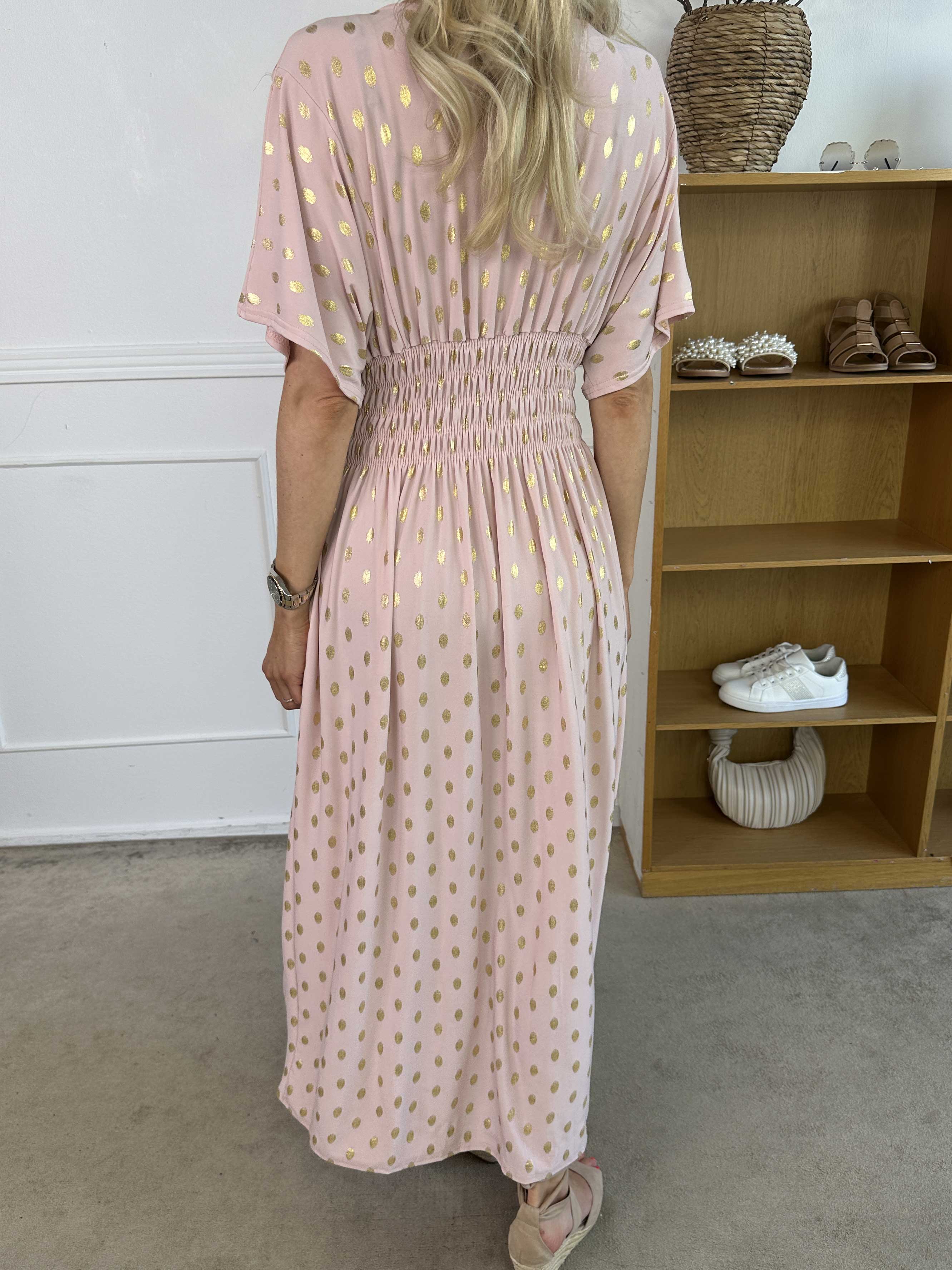 Pams Dot - Lang elastisk kjole med prikket detaljer